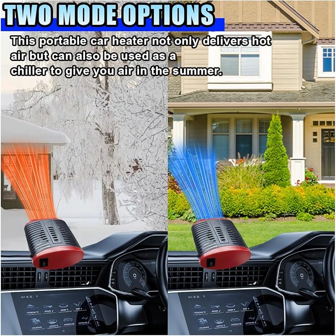 Portable Car Heater, 12V 150W Windshield Defogger and Defroster that Plug into Cigarette Lighter for Winter, 2 in 1 Fast Heating & Cooling Fan with 360° Rotatable Base for Car Sedan (Red/Black)