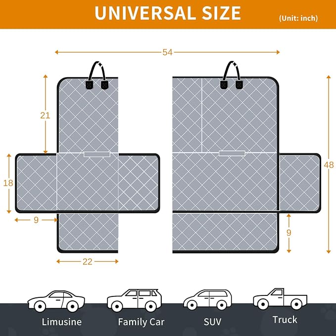 IVY&LANE Dog Car Seat Cover for Back Seat,Conversible 2-in-1 Waterproof Front Seat Cover,Heavy-Duty & Scratchproof Car Seat Protector Cover for SUVs, Trucks and Sedans(Standard,Grey)
