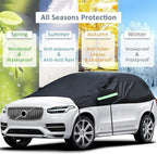 Universal SUV Half Car Cover Waterproof All Weather, Hail Protector Car Body Covers Outdoor Indoor for All Season Windproof Dustproof UV Resistant Snowproof Protect Your Windshield and Roof