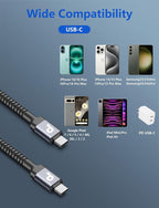 Extra Long USB C to C Cable 15FT, 100W USB C Cable Fast Charging, Upgraded Extra Durable Braided USB C Cord for iPhone 17 16 15 Pro Max, MacBook Pro, Samsung Galaxy S10 S9 Plus, LG and More-2Pack