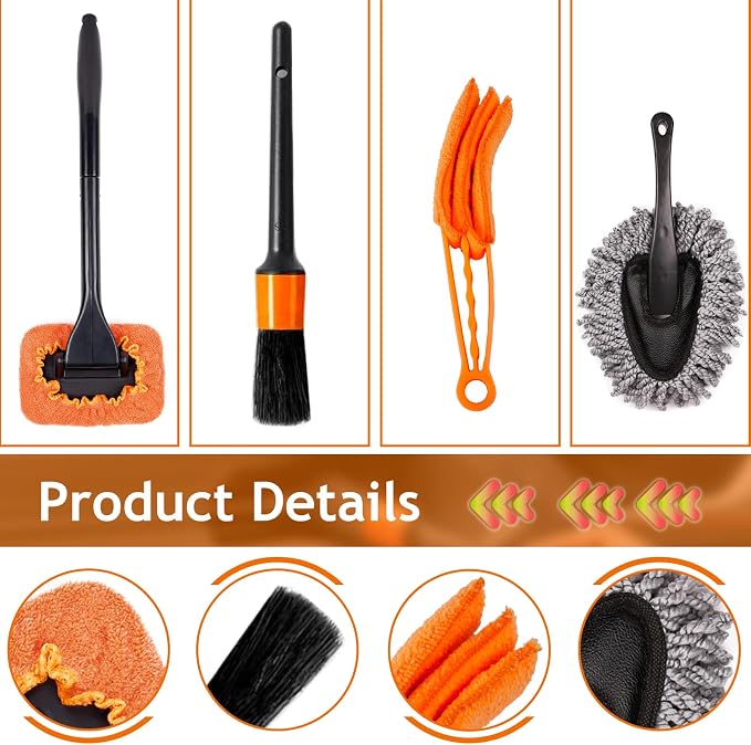 Windshield Cleaner Tool, Car Detailing Kit Interior, Car Cleaning Kit Interior and Exterior Detail Brush, Auto Supplies & Accessories for Men Women