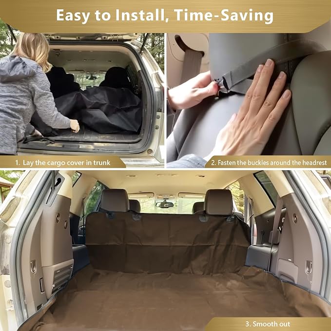 SUV Cargo Liner for Dogs, Water Resistant Pet Cargo Cover Dog Seat Cover Mat for SUVs Sedans Vans with Bumper Flap Protector, Non-Slip, Large Size Universal Fit, Brown