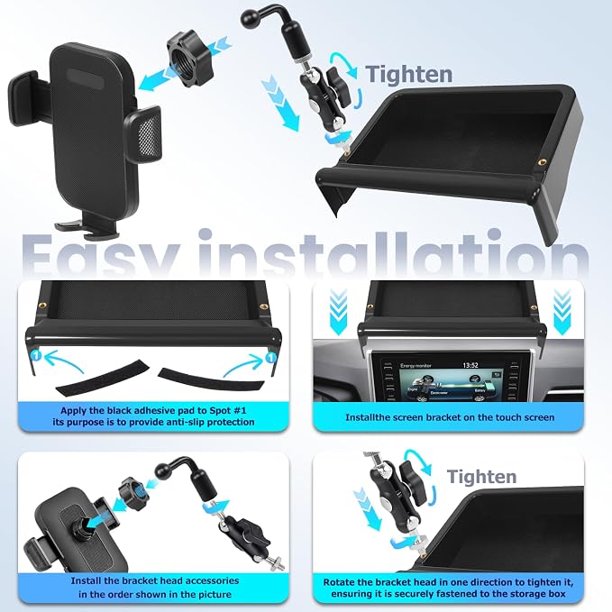 Car Phone Holder Fit for Toyota RAV4 Hybrid LE/XLE/Premium 2019-2025 W/Dash Tray Storge Box Organizer, Cell Phone Mount for RAV4 Accessories 7/8 inch Touch Screen (Not Fit 9/10.5 inch)