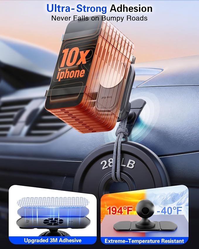 Car Phone Mount for Socket Grip, Strong Sticky Cell Phone Holder for Auto Dashboard, Adjustable Adhesive Car Mount Compatible with Thick Wallet Grip Card Holder for iPhone Samsung