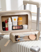 2Pack Clear Makeup Bags, Makeup Pouch for Purse Slim Make Up Brush Bag for Girls Car Accessories Essentials for Women(2Pack-Gold Set)