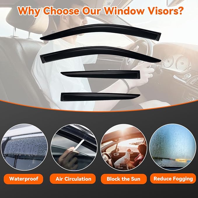 Rain Guards Compatible with 2018-2022 Toyota C-HR CHR, Set of 4 Tape-On Side Window Visor Wind Deflector Vent Visors Car Accessories