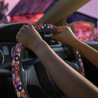 Colorful Pop Art Smiling Flower Steering Wheel Cover for Women Men Neoprene Breathable Wheel Cover Protector Anti-Slip Car Accessories Universal 15 Inch Fit for Cars Trucks Vehicles