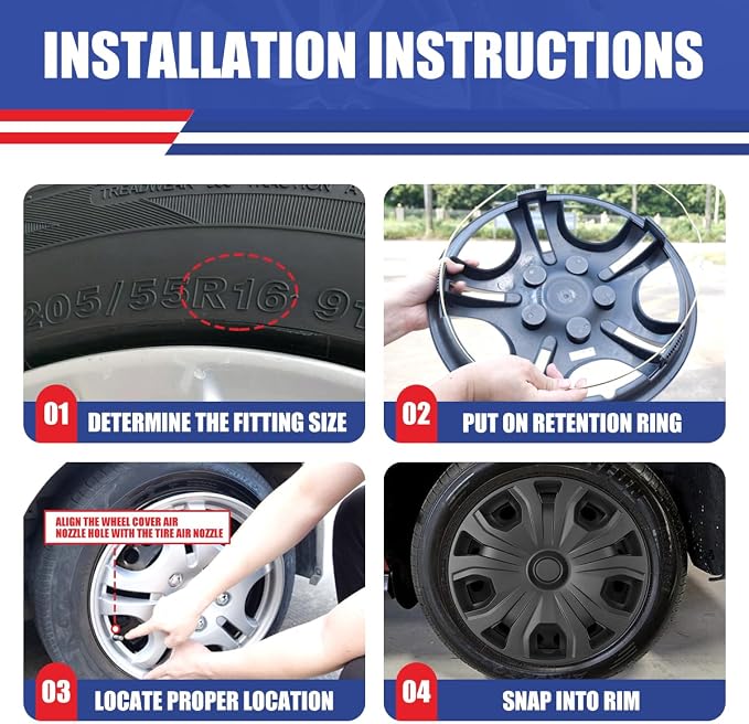 4Pcs 16 2014-2023 Wheel Hubcaps Rim Cover Fits for Ford Transit Connect | Steel PP Material Snap-On Installation inch Car ReplacementMatte Black