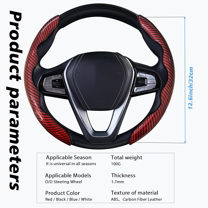 2pcs Car Steering Wheel Cover,Anti-Skid Carbon Fiber Steering Wheel Protector for Men Women,Multiple Color Options,Universal for Most Car Interiors Accessories (Bright Red)