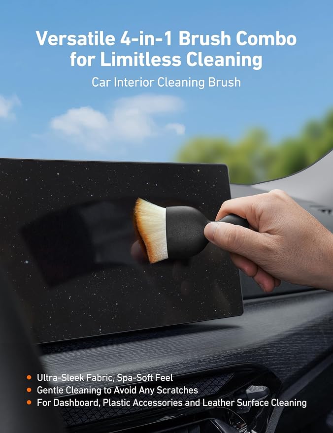 8pcs Windshield Cleaner Tool, Car Interior Detailing Kit with AC Vent Brush, 3 Cleaning Brushes, 4 Microfiber Pads and Spray Bottle, All-Inclusive Cleaning Solution, Car Accessories, Blue