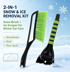 2 Pack Car Snow Removal Kit, Includes 2 Ice Scrapers + 2 Snow Brooms, 14 Inch Dual-Head Winter Car Snow Brush Set with Storage Pouches for Car Windshield Roof Snow Clearing