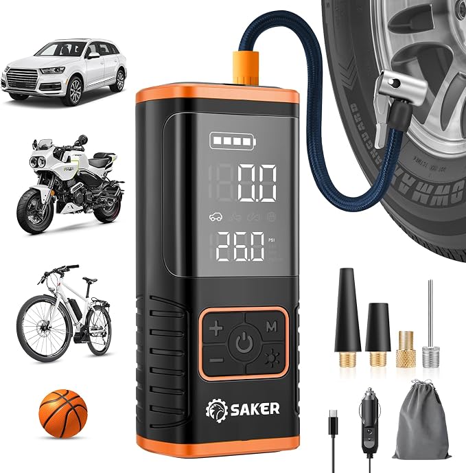 Tire Inflator Portable Air Compressor - 150PSI Car Tires Air Pump with Tire Pressure Gauge Led Light, 7500mAh Battery & 12V DC Smart Tire Inflator for Car, Motorcycle, Bike Tire, Ball
