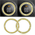 Bling Car Engine Start Ring Decals, 2PCS Crystal Rhinestone Vehicle Push Start Button Cover Sticker, Key Ignition Knob Ring, Sparkling Automotive Interior Accessories (Set Yellow)