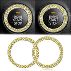 Bling Car Engine Start Ring Decals, 2PCS Crystal Rhinestone Vehicle Push Start Button Cover Sticker, Key Ignition Knob Ring, Sparkling Automotive Interior Accessories (Set Yellow)