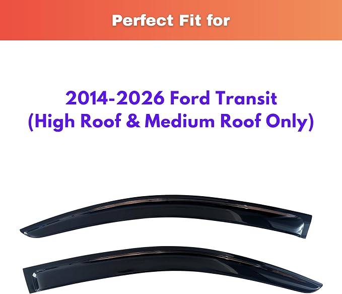 KPY Rain Guards Fit for 2014-2026 Ford Transit, Out-Channel Window Visors Vent Wind Deflectors 2PC, Truck Accessories for 14-26 Transit (High Roof & Medium Roof Only)