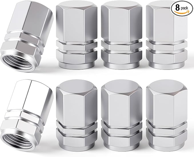 8PCS Tire Valve Stem Caps, with Rubber O-Ring, Corrosion Resistant Leak-Proof, Aluminum Alloy Universal Wheel Valve Covers for Cars, SUV, Trucks, Bikes, Motorcycles, Bicycles(Silver)