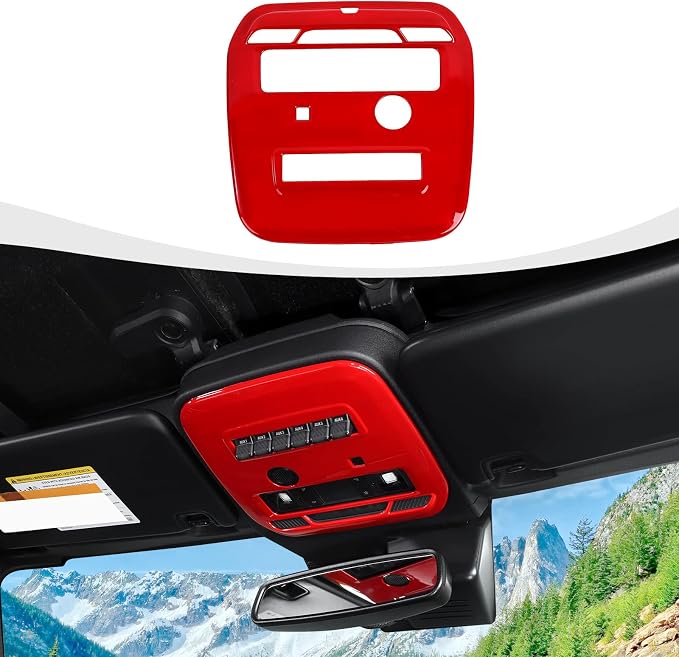for Bronco Front Reading Light Panel Trim Cover Compatible with 2021-2025 Ford Bronco Interior Accessories 2-Door 4-Door, Red (with AUX Switches)