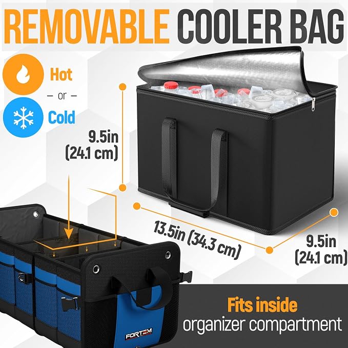 Trunk Organizer with Cooler For SUV Car Organizer and Storage, Collapsible Multi-Compartment, Perfect Christmas Gifts For Men, Women, 1680D Oxford, Non Slip Bottom, Straps, Soft Cover 110L