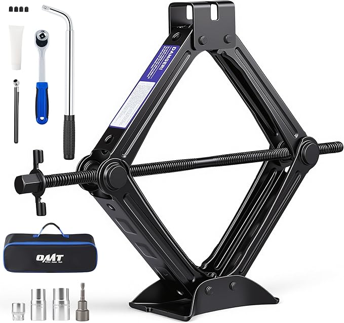2 Ton Scissor Jack, 15 pc. Dual-Action Car Scissor Jack Kit for Sedan SUV MPV with Ratchet Wrench Drill Sockets, 4409 lb. Portable Car Jack and Stand Kit for Spare Tire Changing