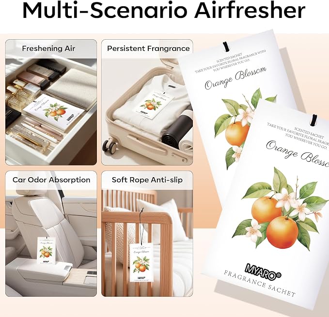 12 Packs Orange Scented Sachets - Fragrance for Closet, Drawer, Bathroom, Car - Air Freshener Deodorizer Packets