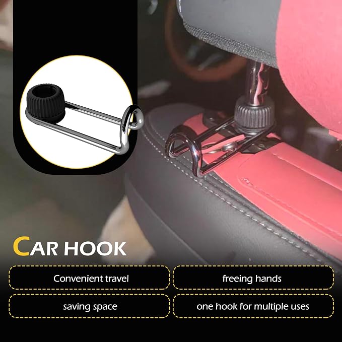 Headrest Hooks for Car, 10KG Ultra High Load Bearing Alloy Concealable Swivel Buckle Design Headrest Pole Hook, Seat Headrest Storage Accessory, SayGoodbye to The Messy Space！ (Black)