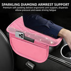 Bling Pink Car Center Console Cover, Leather Car Arm Rest Cover with 2 Storage Bags, Universal Auto Armrest Protector Storage Box, Pink Bling Accessories Interior for Most Vehicles
