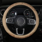 Wood Grain Steering Wheel Cover, Breathable Microfiber Leather, Non-Slip, Universal 14.5-15 inch Steering Wheel Accessory, Beige