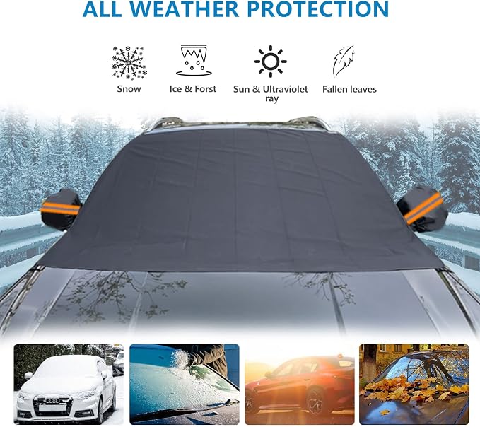 Windshield Cover for Ice and Snow, Car Windshield Snow Cover with Side Mirrors Cover, Thicken Winter Windshield Covers Waterproof Outdoor Covers Fits Most Cars SUVs and Vans (75"x47")