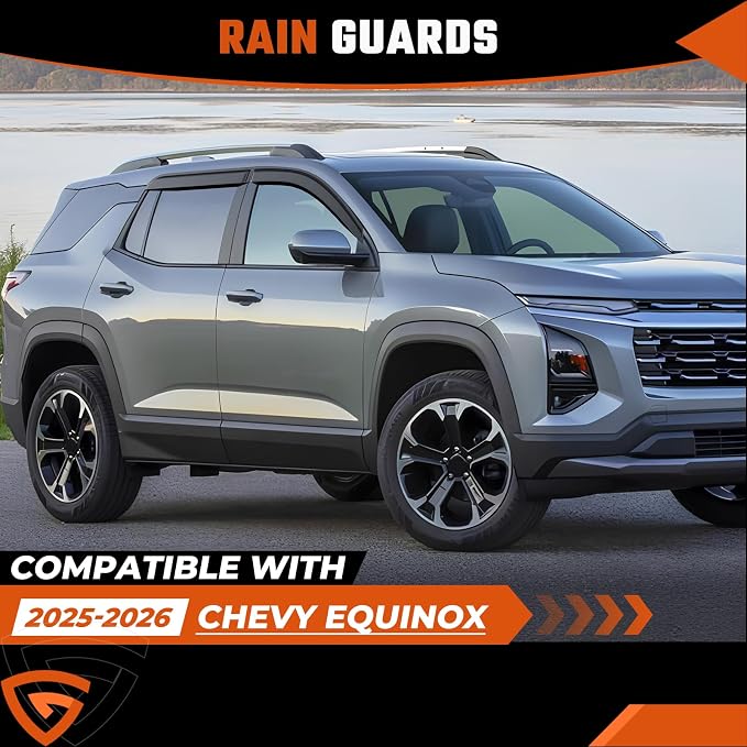 Tape-On Rain Guards Compatible with Chevy Equinox 2025 2026 Window Deflector Out Channel Extra Durable Side Sun Guard 2025 Equinox Visor Deflectors Black 4 PCS
