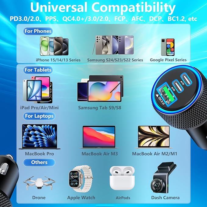 USB C Car Charger, 2Pack 3-Port 67W Dual PD USB-C&USB-A Car Power Cigarette Lighter USB Charger 3 in 1 PD/QC Type C Fast Car Charge for iPhone 17 17 Pro Max 16 15 14 13 12/Galaxy S26 S25/Pixel