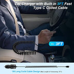 for iPhone 17e/17/16/15 Car Charger,48W PD+QC USB C Fast Car Charger Cigarette Lighter Adapter with 30W Built-in Coiled Type C Fast Charging Cable for iPhone 17e 17 Pro Max Air 16e 16 Pro Max 16 Plus