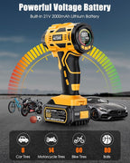 Cordless Tire Inflator, 180PSI Portable Air Compressor with 21V Rechargeable Battery & 12V DC Car Adapter, Fast Inflation Digital Pump for Cars, Motorcycles, Bikes & Sports Balls - Black Yellow