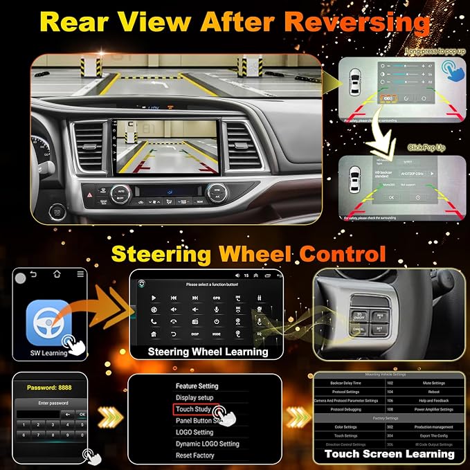 4Core 64GB 5GWiFi Upgrade Car Radio Stereo for Toyota Highlander 2014-2019, 10.1Inch Wireless CarPlay Touch Screen Android Auto Head Unit Radio with Bluetooth Backup Camera GPS Navigation DSP SWC FM