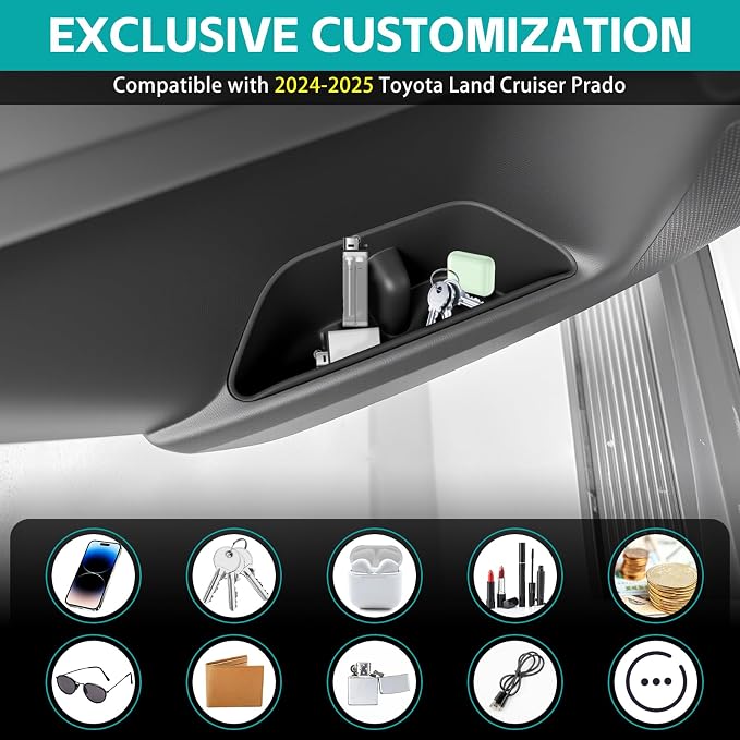 Door Side Storage Box Compatible with 2024 2025 2026 Toyota Land Cruiser Prado 250 J250 LC250 & 1958 Accessories, Front & Rear Slot Protector Liner Door Insert Organizer Tray Phone Pockets