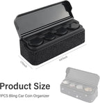 carleef Bling Coin Holder for Car,4 Compartment Car Organizers and Storage with Rhinestones Compatible with Quarter/Nickel/Pennies/Dimes,Universal Coin Organizer for Car Truck SUV (Black)