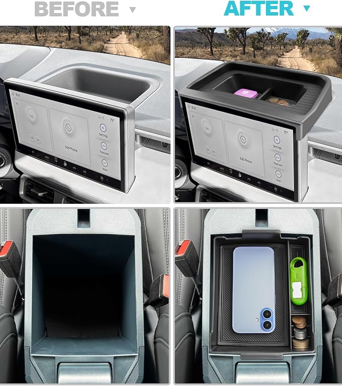 2PCS for 2025 2026 Ford Maverick Center Console Organizer Tray, for 2025 2026 Ford Maverick Accessories Dash Screen Organizer Dashboard Behind-Screen Storage Box