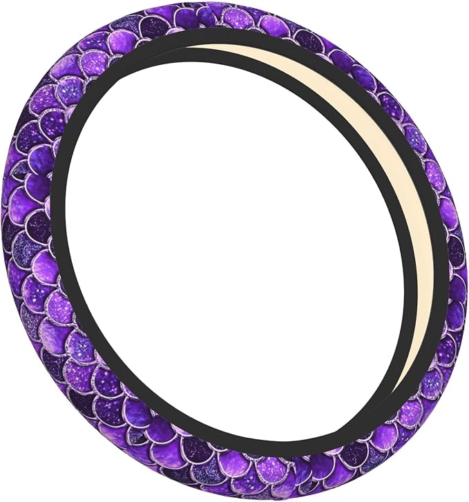 Purple Mermaid Fish Dragon Scales Cool Funny Steering Wheel Cover Car Accessories Cute for Women Girls Girly Universal 15 Inch Neoprene Auto Interior Decor Anti Slip Car Truck Protector