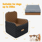 Waterproof Dog Car Seat for Small Medium Dogs, 6in Memory Foam Pet Booster Seat for Dogs up to 26 lbs with Pockets, Detachable Washable Pet Carseat with Y-Shape Safety Belt