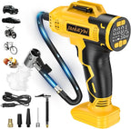 Portable Tire Inflator Air Compressor Compatible with Dewalt 20V Battery, DC 12V Car Power Supply, 160PSI Cordless Air Pump with LCD Pressure Gauge, LED Light, 5 Preset Modes for Car, Bike, Ball