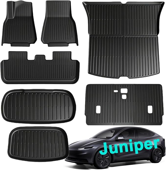 Tesla Model Y Juniper 2025 2026 Floor Mats & Cargo Liners Full Set 9 PCS Extra-Thick TPE CabinProtect™ for 5-Seater | All-Weather Pet & Child-Friendly Accessories(Not for Standard)