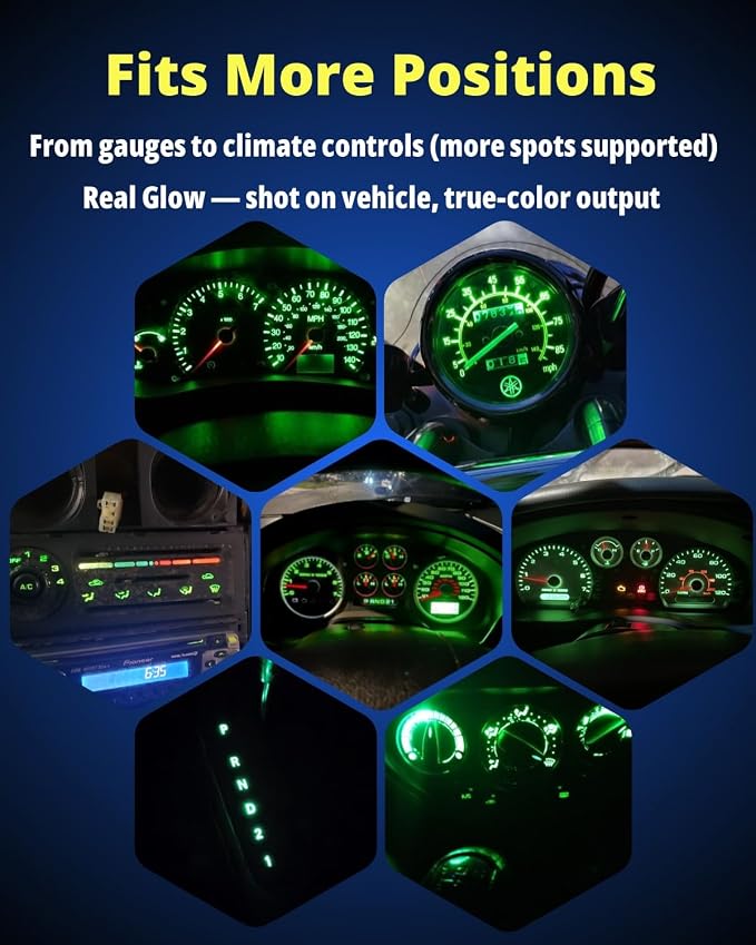 74 Led Bulb Dash Lights Super Bright T5 2721 37 86 286 Wedge PC74 Twist Socket Automotive Instrument Panel Gauge Light Kits Cluster Shift Indicator Interior Bulbs Green Pack of 20