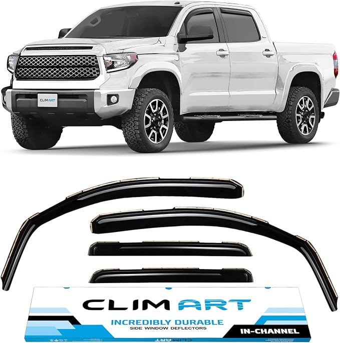 in-Channel Incredibly Durable Rain Guards for Toyota Tundra 2007-2021 CrewMax, Original Window Deflectors, Vent Deflector, Vent Window Visors, Dark Smoke Truck Accessories, 4 pcs- 607066