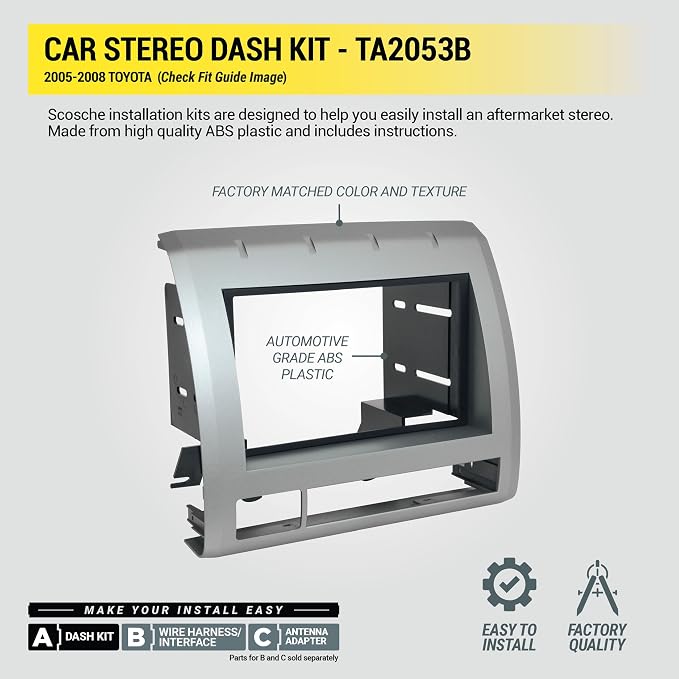 TA2053B Double DIN Radio Install Dash Kit Compatible with Select 2005-2008 Toyota Tacoma - Aftermarket Car Stereo Installation Kit - See Fit Guide in Images to Verify Vehicle Compatibility