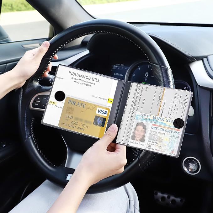 Car Registration and Insurance Card Holder, Vehicle Glove Box Car Organizer, Interior Car Accessories for Documents, Cards, License - 2 Pack