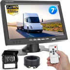 Vehicle Backup Camera 7" Monitor Kit | 18 IR Night Vision, Waterproof Rear View Camera, For RVs, Bus, Trailer, Truck, 65ft 4 Pins Aviation Extension Cable