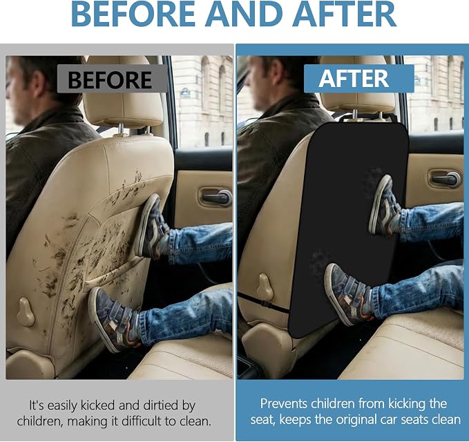 2PCS Kick Mats Back Seat Protector, Waterproof Oxford Car Front Seatback Protector for Kids, Seat Back Kick Mat Organizer with 2 Mesh Pockets, Universal Car Accessories (Regular)