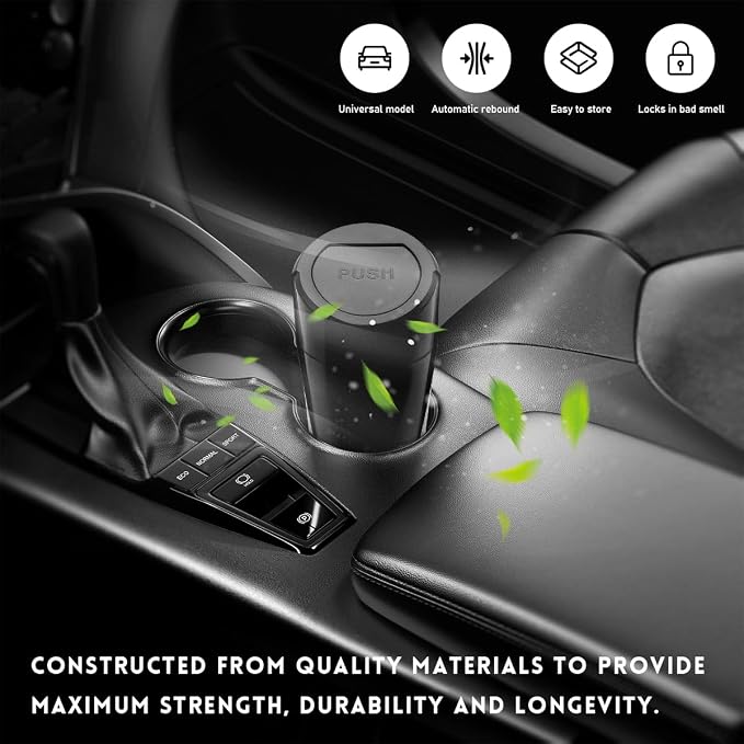 Wevdn Car Trash Can Bin with Lid, Mini Leakproof Vehicle Side Door Cup Holder Trash Can with Lid, Multipurpose Organizer Portable Garbage Bin for Cup Holder Car Home Office (Black)