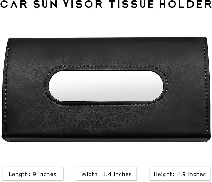 Car Tissue Holder, Auto Sun Visor Napkin Holder Hanging Paper Towel Dispenser with Tissue Refill, Premium Leather Napkin Case Mask Organizer for Backseat & Visor, Car Accessories (Black)