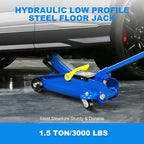 Floor Jack 1.5 Ton (3,000 LBs) Hydraulic Car Jack, Lifting Range from 5.1 Inch to 12.6 Inch, Fits Sedans Automotive Blue