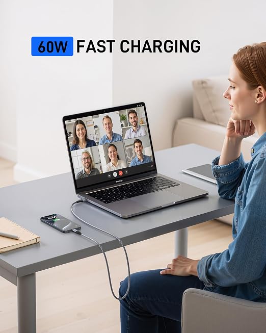 USB C to USB C Cable 60W, 10FT Long USB Type C Fast Charging Cable for Car Durable Braided iPhone USB C Charger Cable USBC to USBC Cord for iPhone 17/16/15/Pro Max/Plus, Samsung Galaxy and More-2Pack